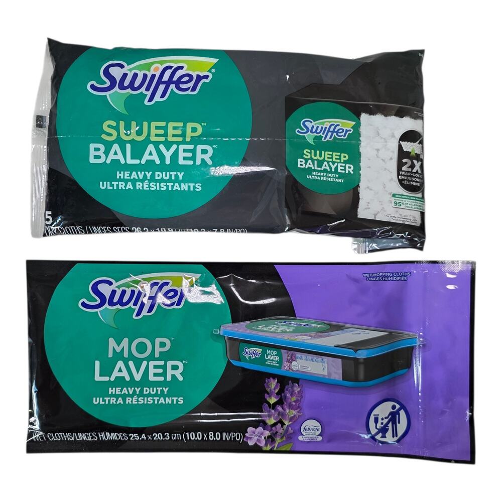 Swiffer Wet Pad Refills Lavender Scent 3 Ct & Heavy Duty Sweeper Dry Cloths 5 Ct